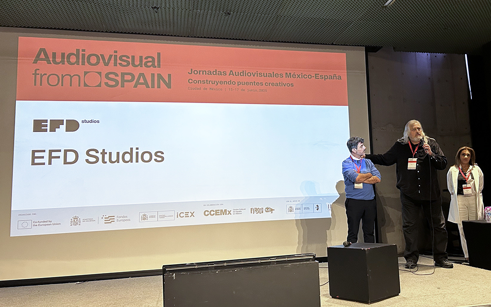 Eduardo Terán, miembro del Consejo de Administración de EFD Studios, junto a Deme Naranjo, VP Comercial y Carla Ramos, directora comercial de México, presentaron a EFD Studios, empresa de servicios de producción con presencia en España, México, Colombia y EE. UU. Con un modelo One-Stop Shop para cine y TV.