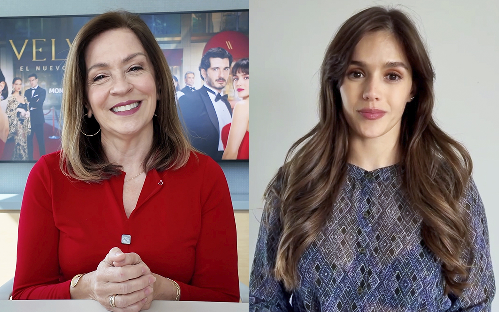 Mónica Alburquerque de Telemundo Studios y la actriz Samantha Siqueiros, protagonista de <em>Velvet el nuevo imperio</em>