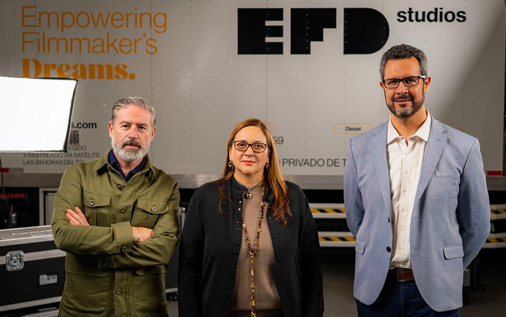 De izquierda a derecha: Nacho Carballo, Director General Global de EFD Studios Group; Georgina Terán, Presidenta de EFD Studios Group; José Miguel Álvarez Ibargüengoitia, Director General de EFD Studios México
