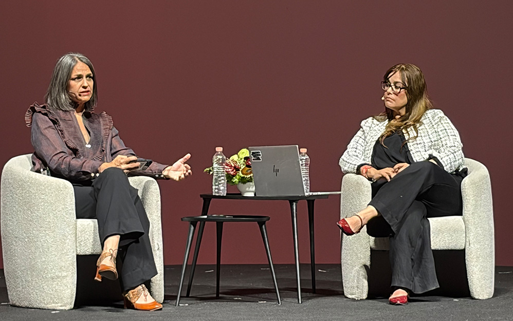 Daniela Alatorre, del Imcine y Georgina de los Santos Torres, de la Unidad de Política de Ingresos Tributarios de la Secretaría de Hacienda y Crédito Público (SHCP)